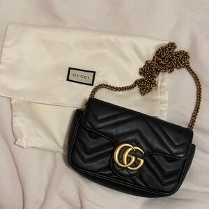 Gucci Black Quilted Crossbody Bag with Gold Chain